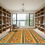Orange Floral Stripe Mid Century Rug