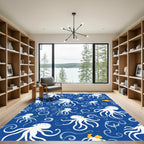 Blue White Octopus Swirl Aquatic Whimsy Rug