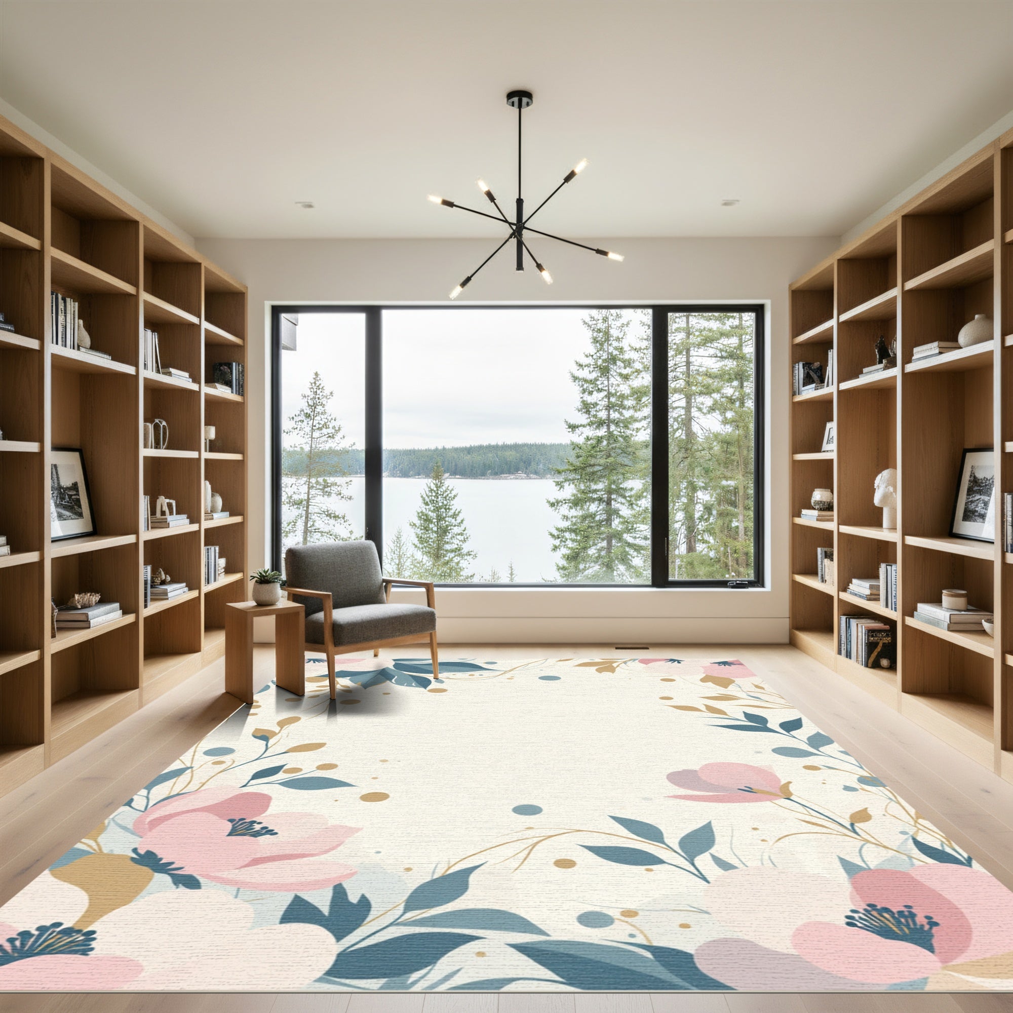 Soft Pink Floral Botanical Vines Rug