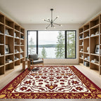 Rich Crimson Floral Scrollwork Accent Rug