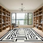 Geometric Maze Black White Cream Layers Rug