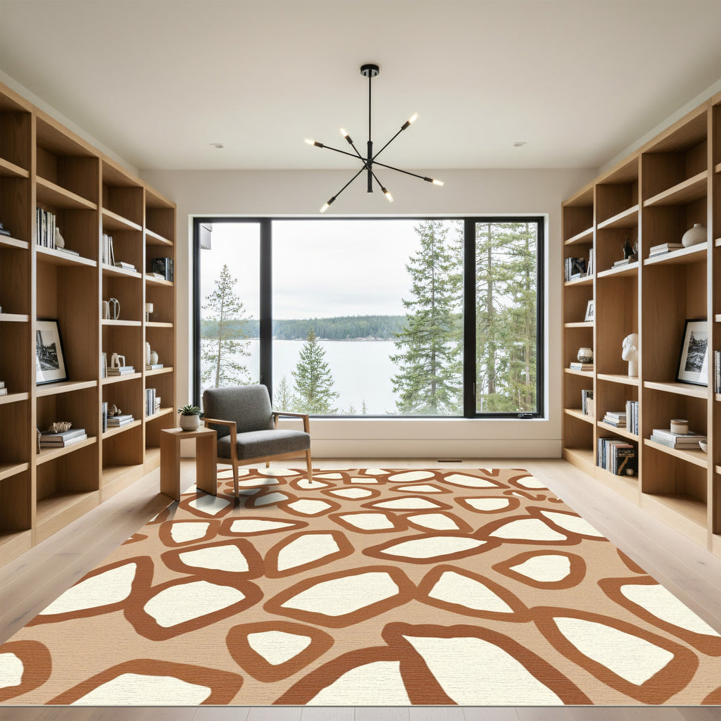 Brown Cream Irregular Organic Shapes Rug