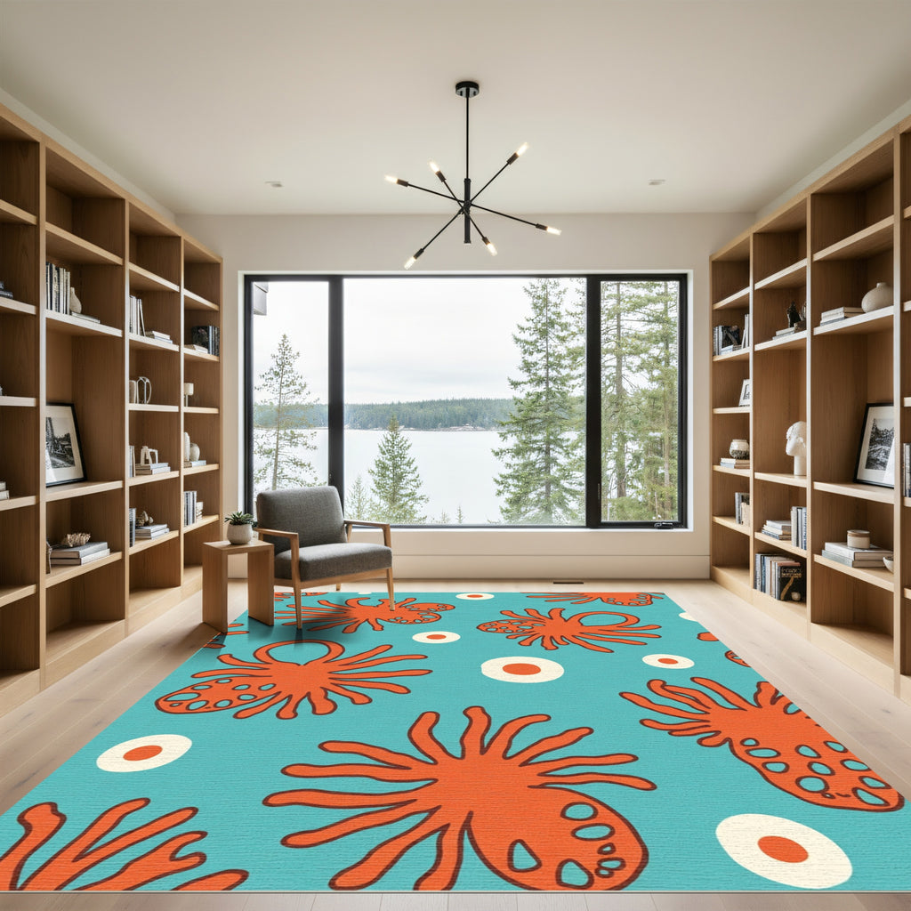 Whimsical Orange Sea Creature Bubbles Rug