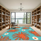 Whimsical Orange Sea Creature Bubbles Rug