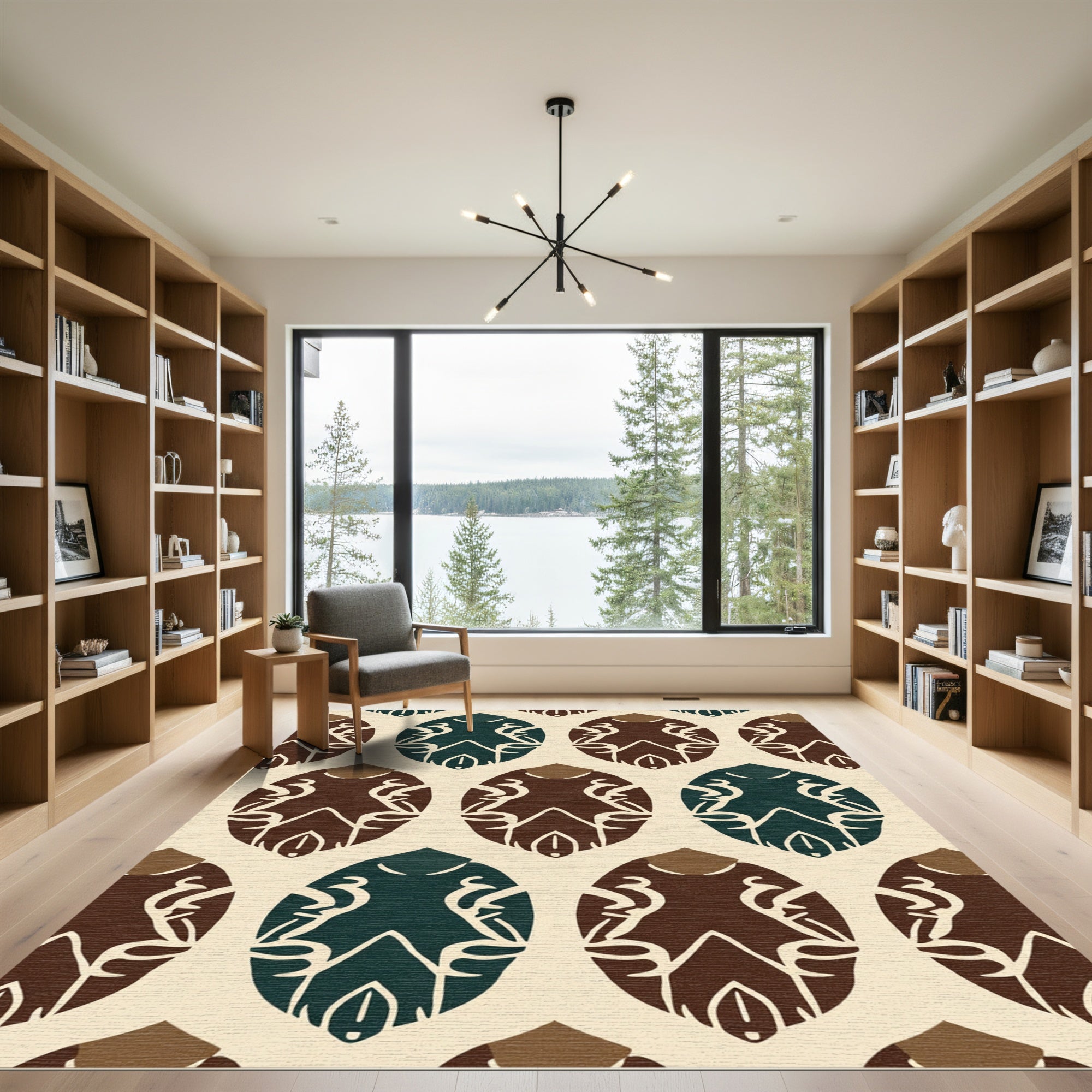 Brown Teal Abstract Oval Repeating Rug