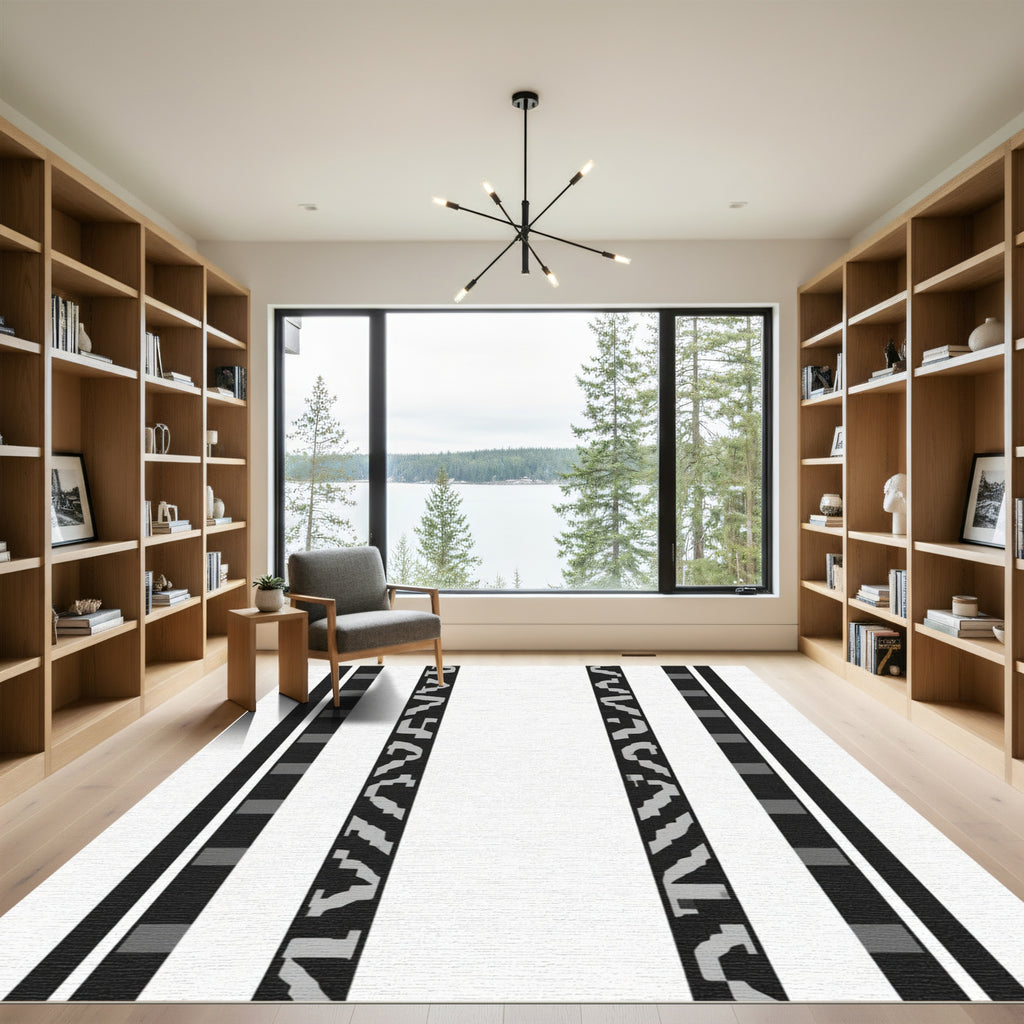 Black White Gray Segmented Stripe Rug