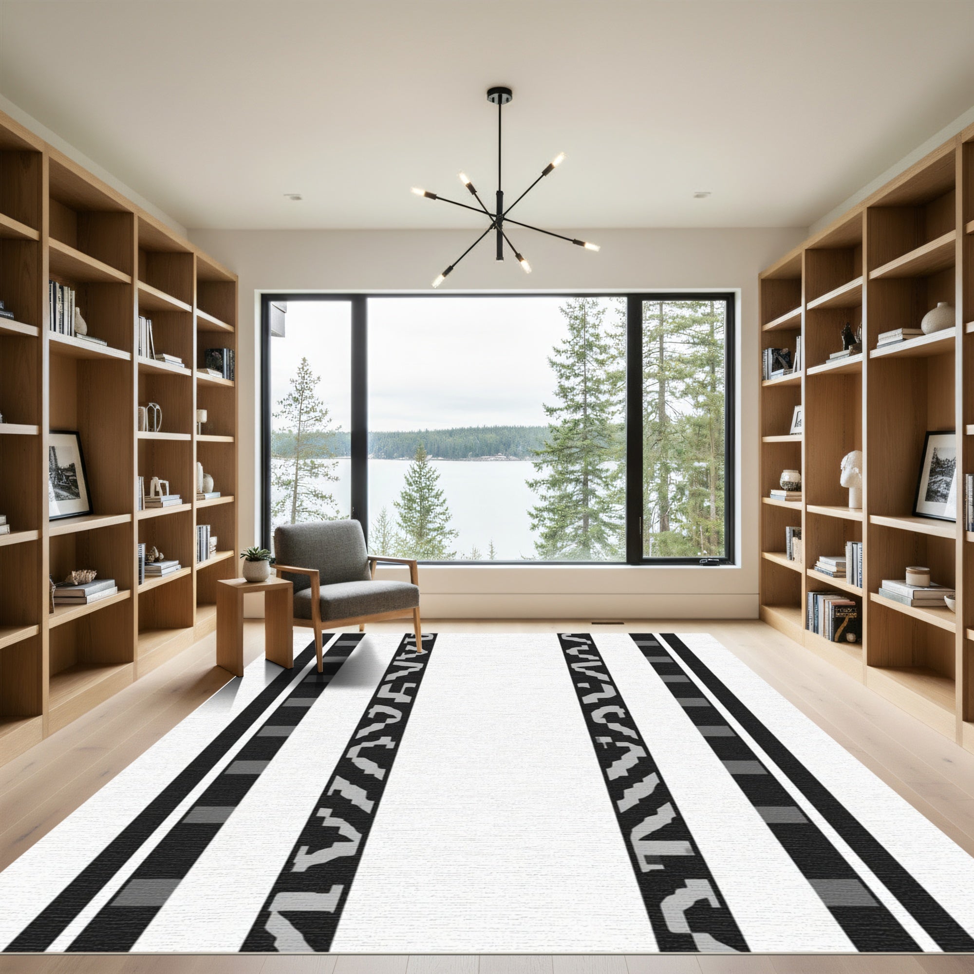 Black White Gray Segmented Stripe Rug
