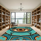 Turquoise Orange Eye Surround Art Rug