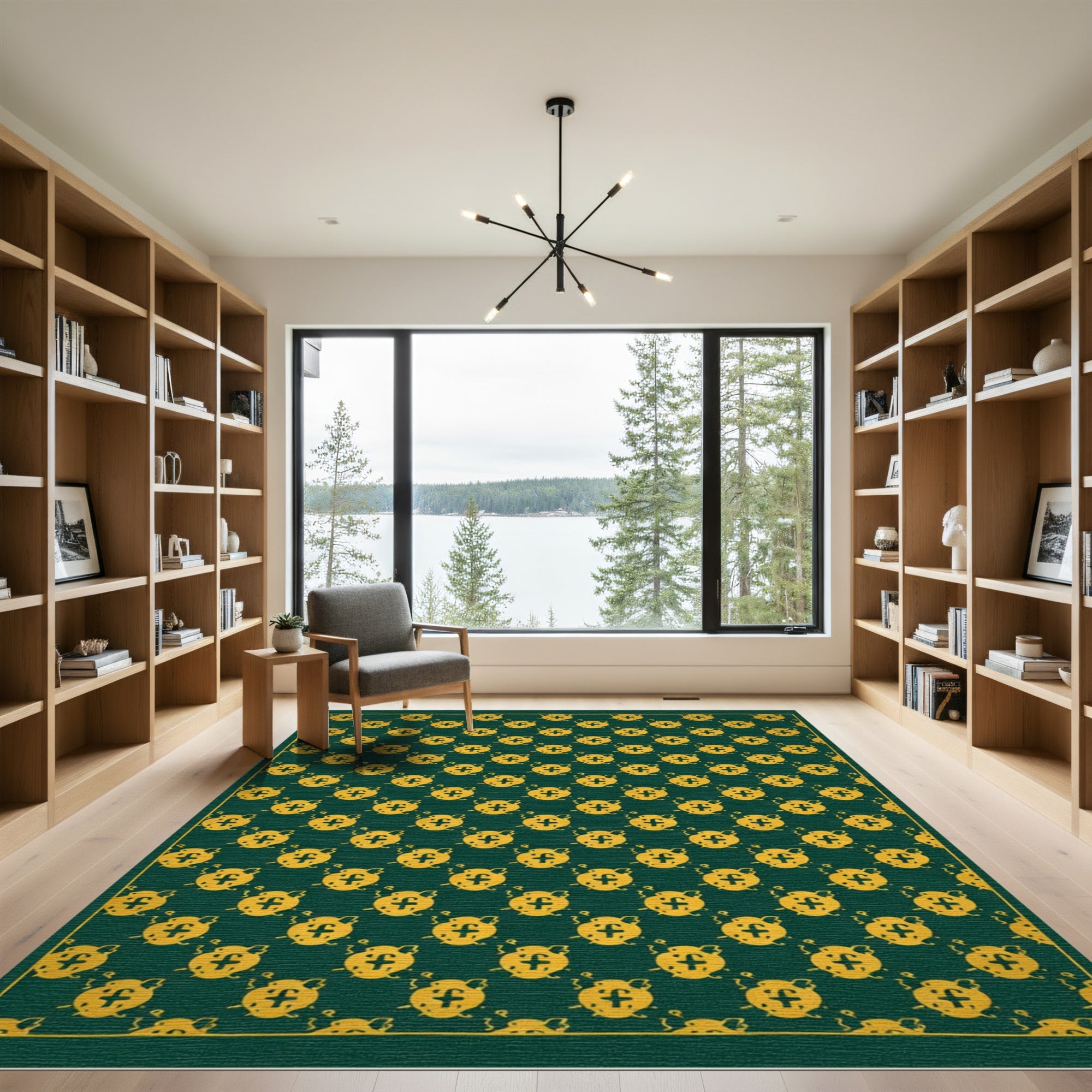 Golden Alarm Clock Repeat Emerald Rug