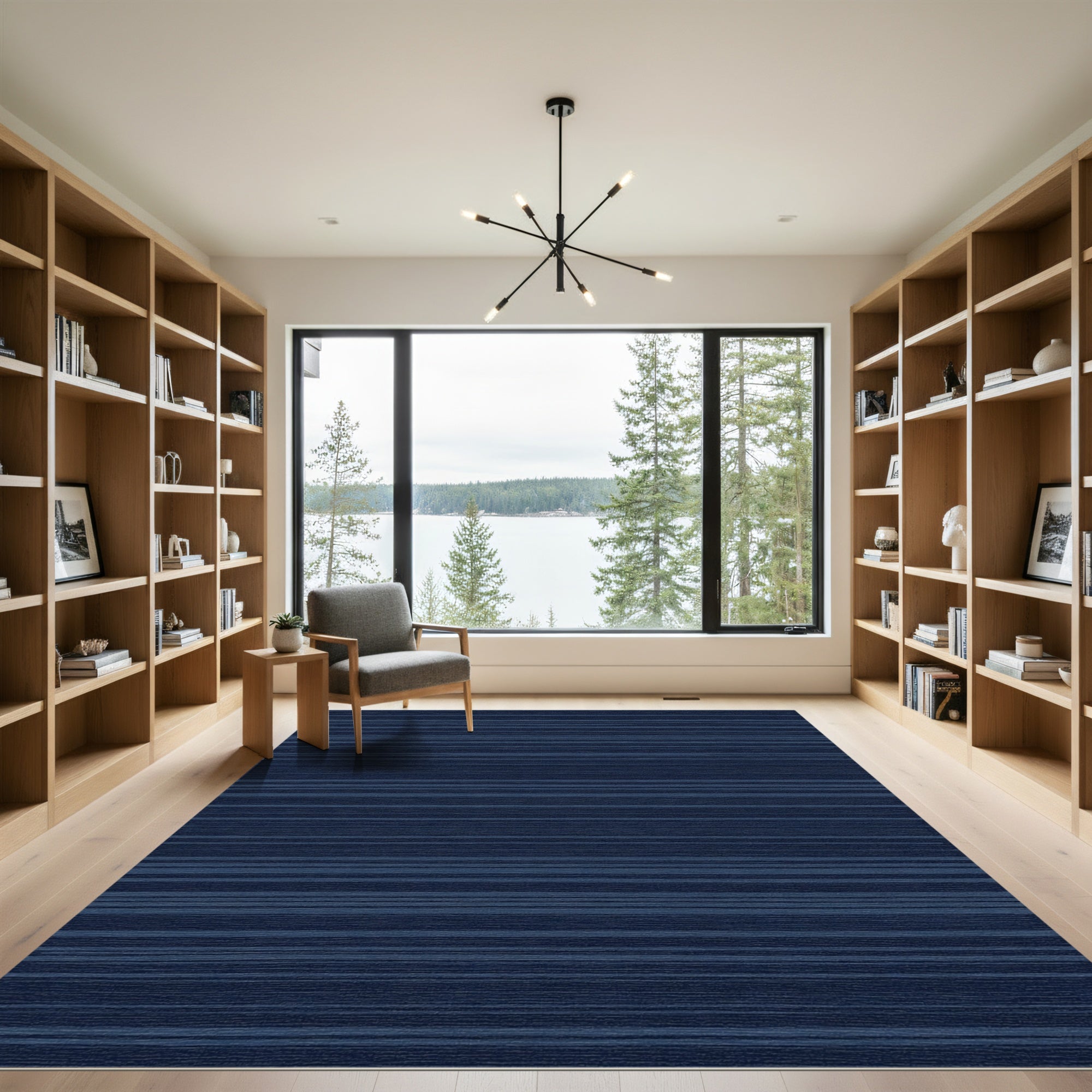 Midnight Blue Textured Stripe Rug