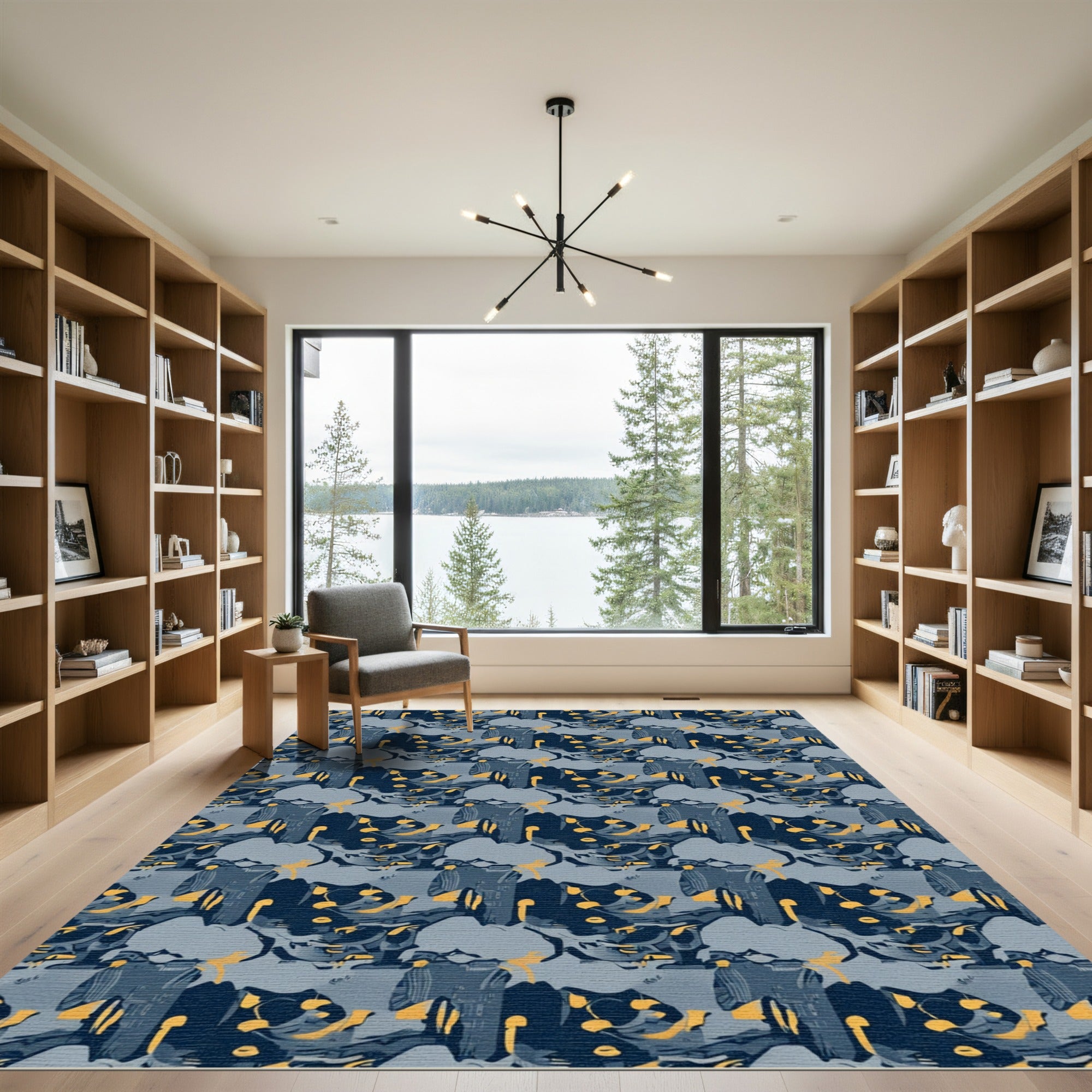 Abstract Blue Ochre Jagged Geometry Rug