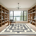 Cream Gray Geometric Labyrinth Accent Rug