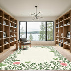 Whimsical Green Butterfly Floral Vine Rectangular Rug