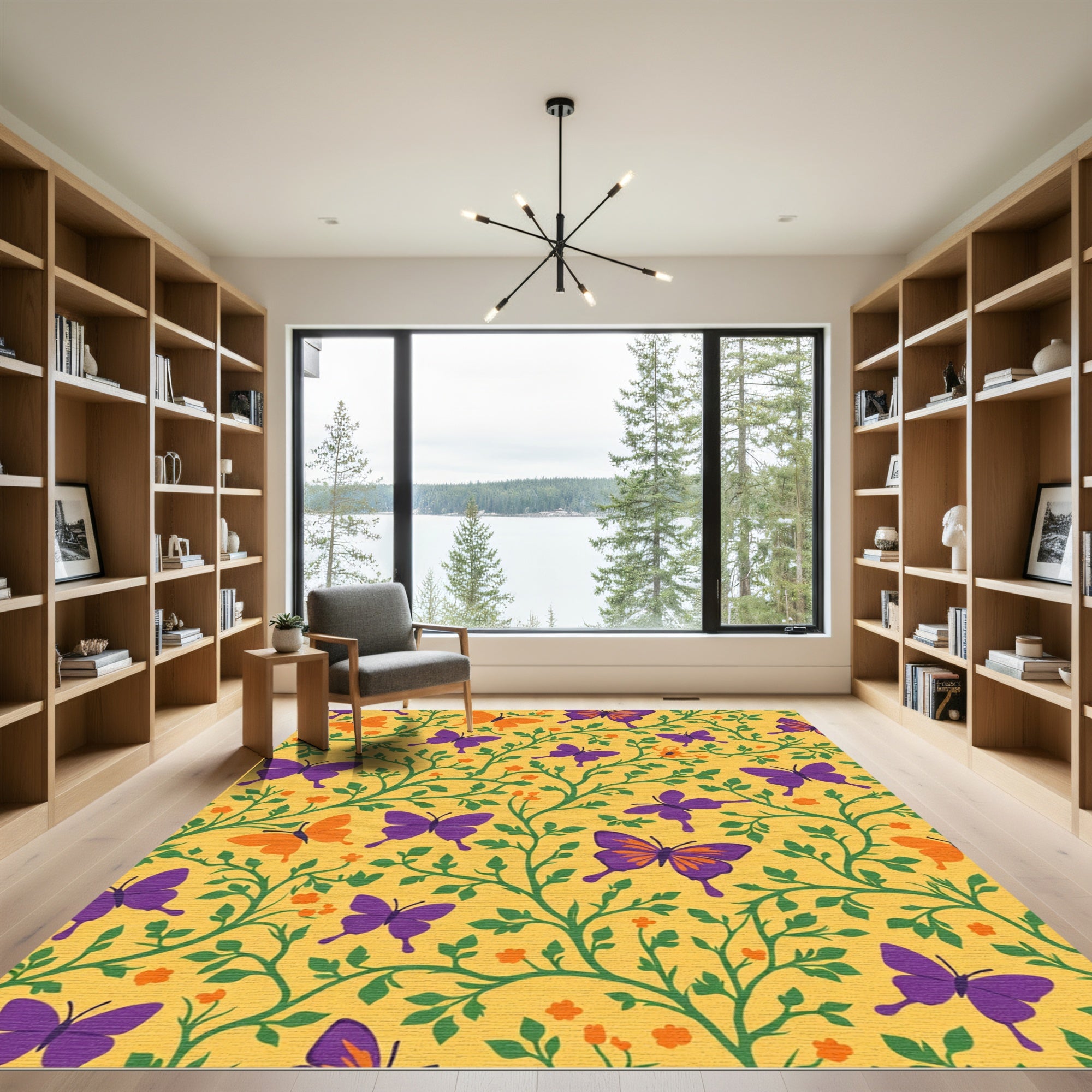 Vibrant Purple Orange Butterfly Garden Rug