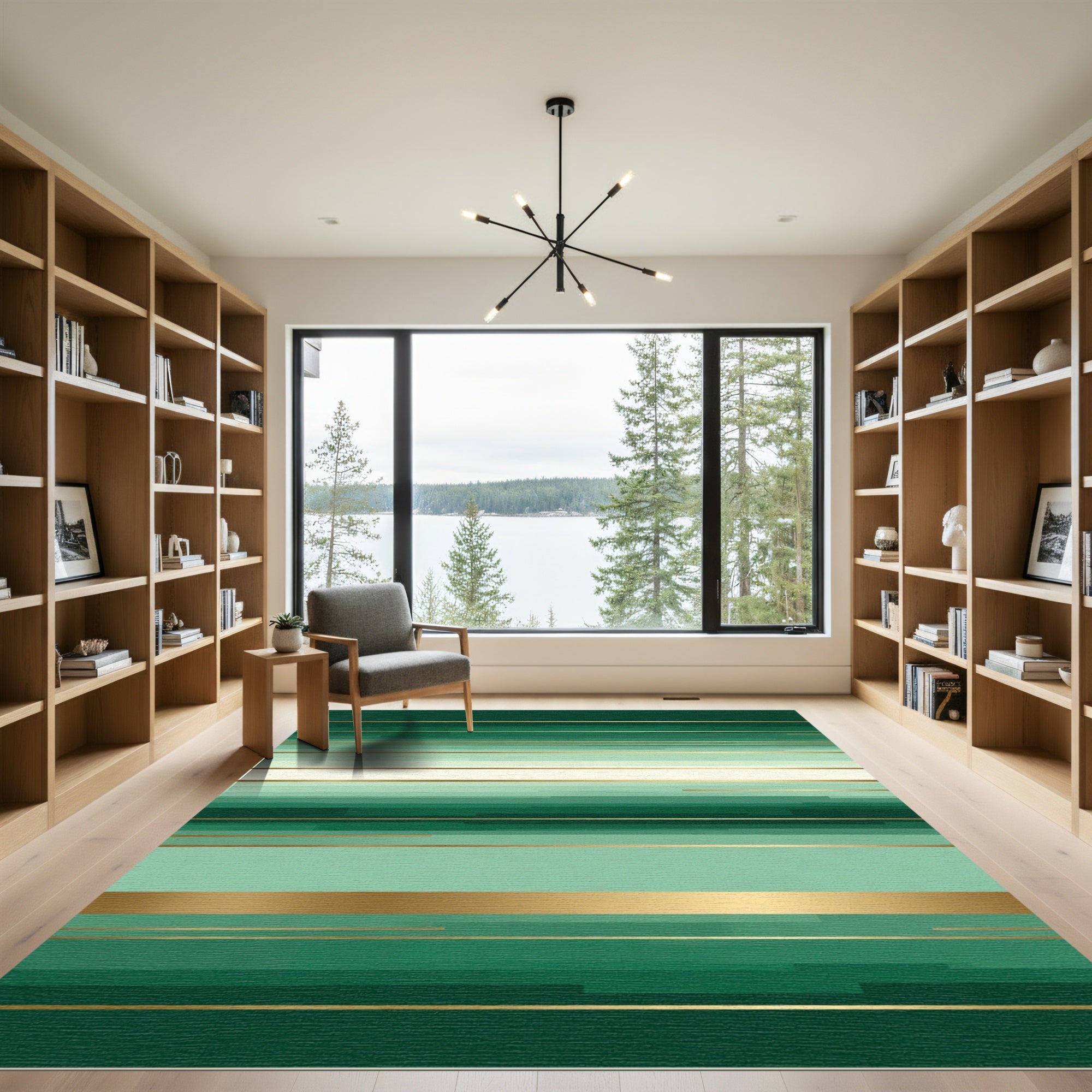 Emerald Graduated Lines Gold Accents Rug