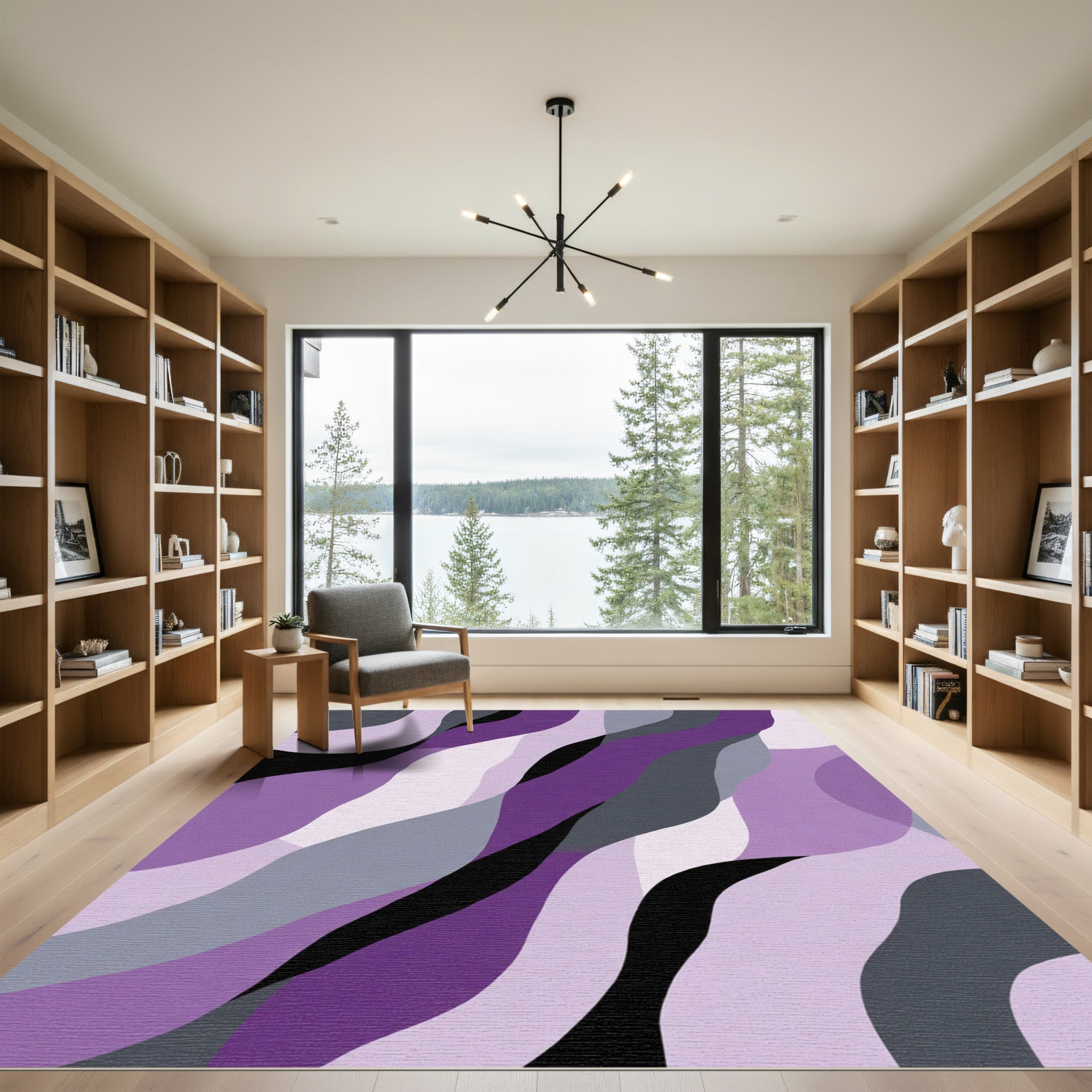 Purple Gray Black Abstract Waves Rug