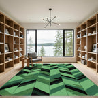 Deep Green Geometric Chevron Tiles Rug