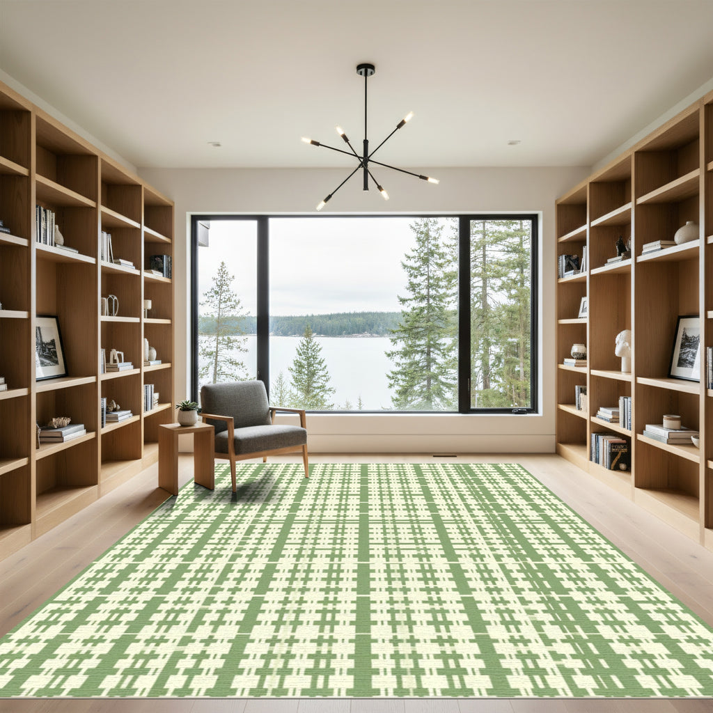 Green Ivory Checked Lattice Rug