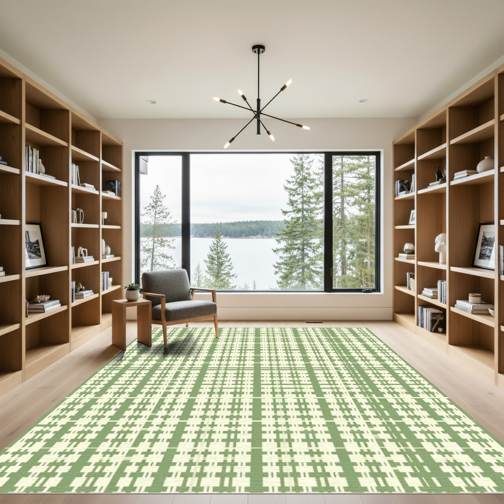 Green Ivory Checked Lattice Rug