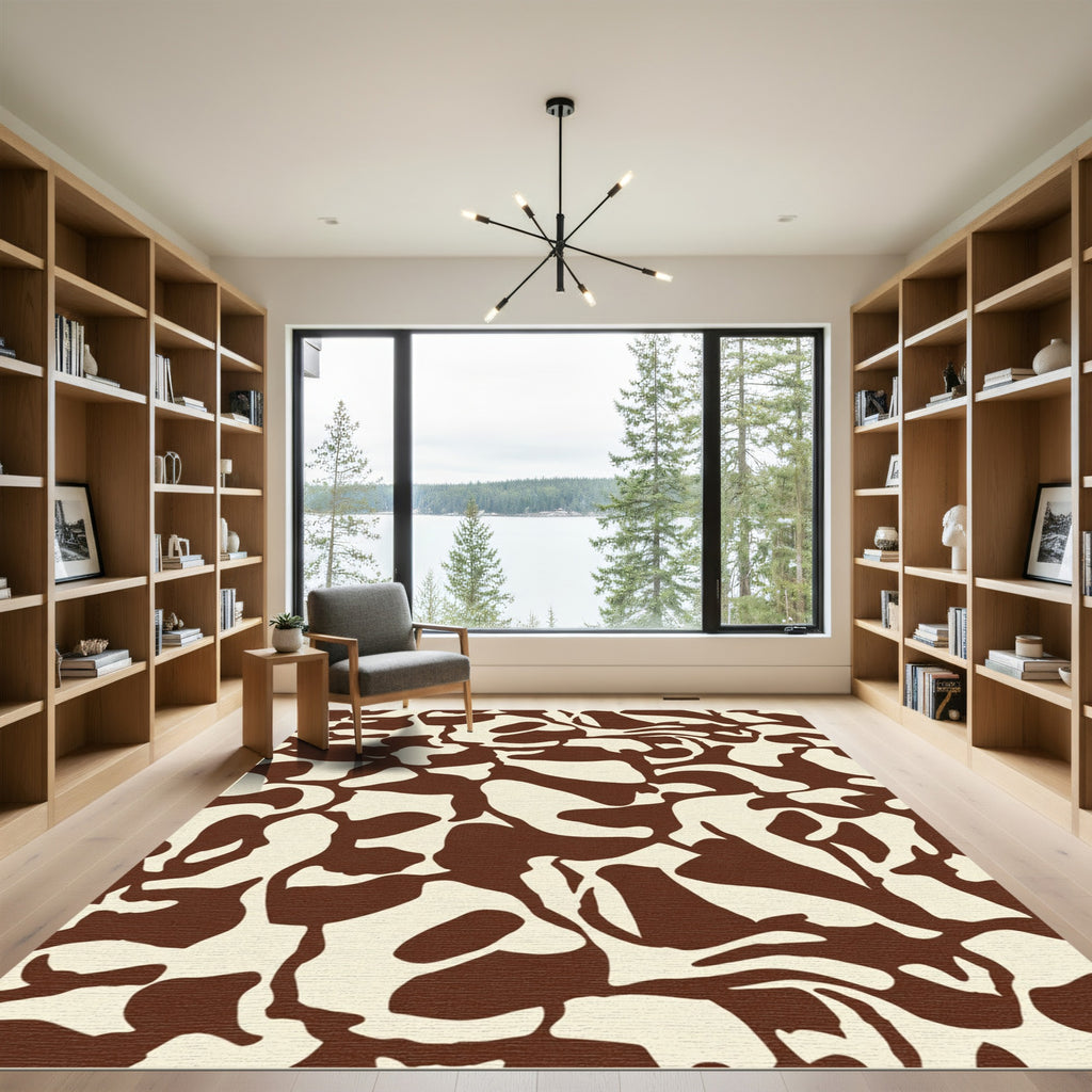 Brown Cream Abstract Amorphous Shapes Rug