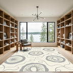 Gray Floral Vine Round Medallion Rug