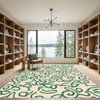 Green Leafy Swirl Abstract Line Rug