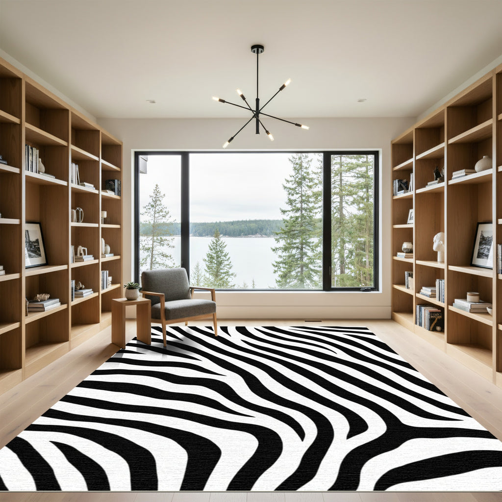 Bold Black White Animal Stripe Rug
