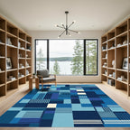 Deep Blue Geometric Block Stripe Rug
