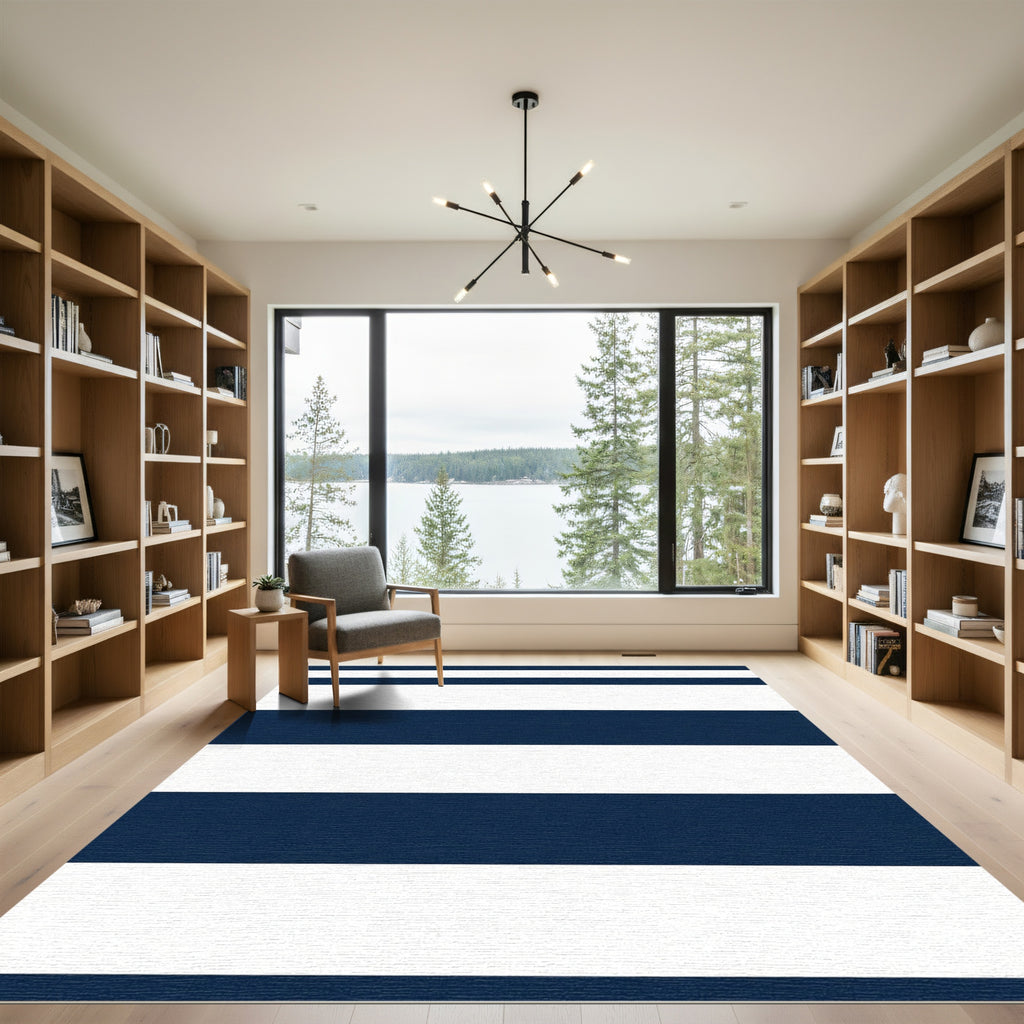 Classic Navy White Stripe Rug