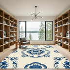 Bold Blue Floral Medallion Swirl Rug