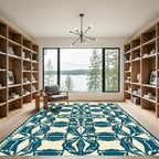 Art Deco Teal Abstract Floral Rectangles Rug