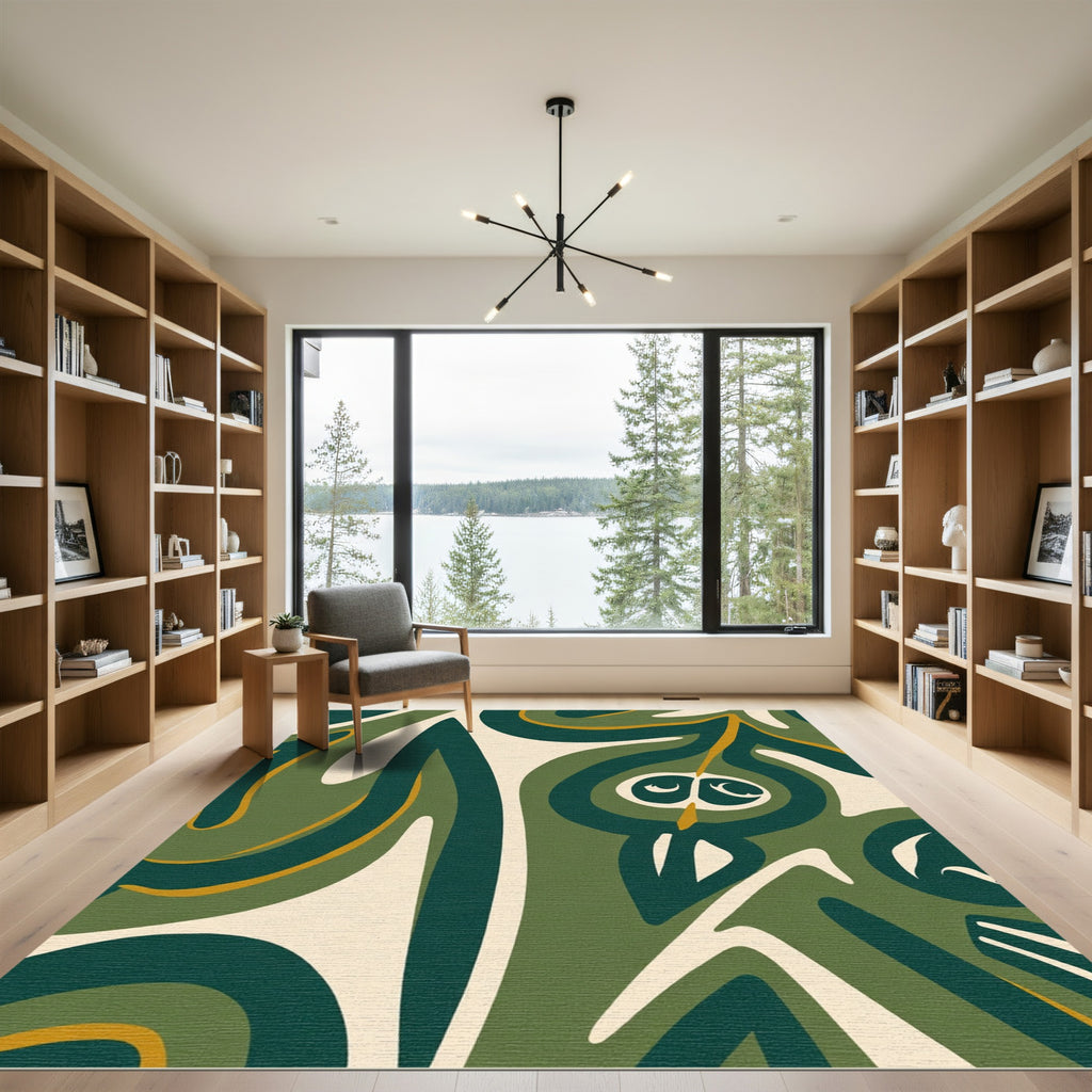 Green Organic Abstract Swirl Rug