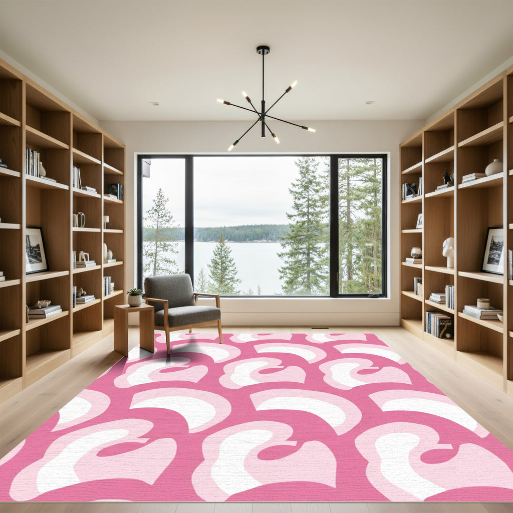 Whimsical Pink Abstract Organic Shapes Rug