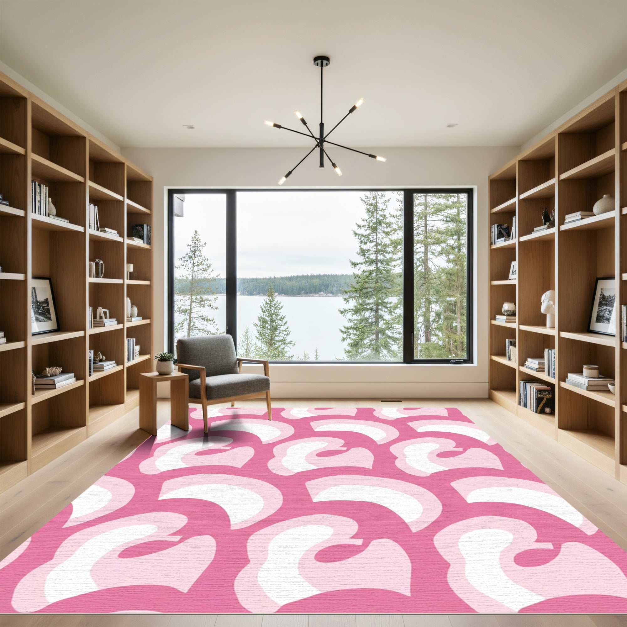 Whimsical Pink Abstract Organic Shapes Rug
