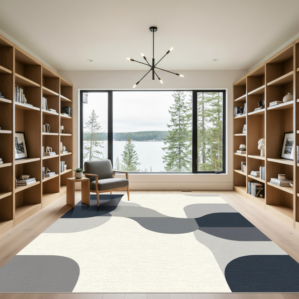 Modern Gray Abstract Stripe Wave Rug