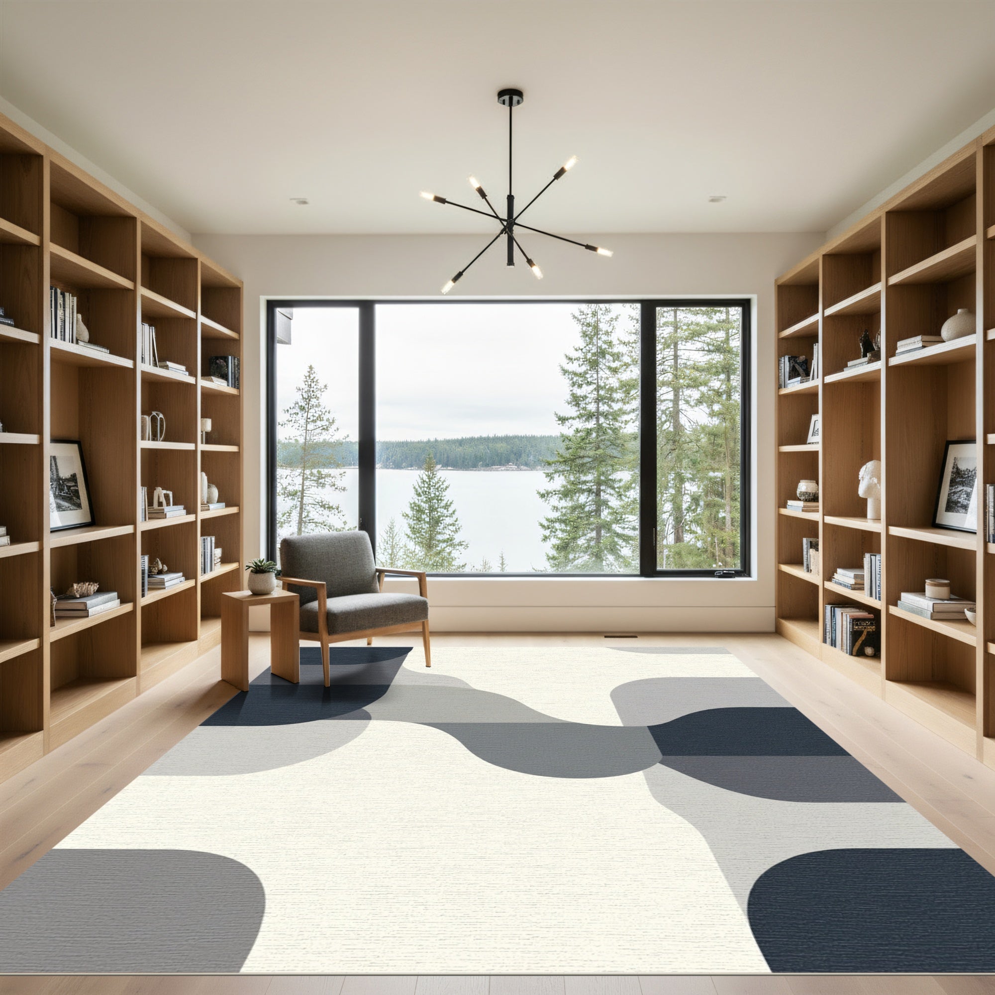 Modern Gray Abstract Stripe Wave Rug