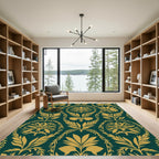 Golden Leaf Damask Emerald Ornament Rug