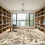 Creme Orange Gray Abstract Floral Swirls Rug