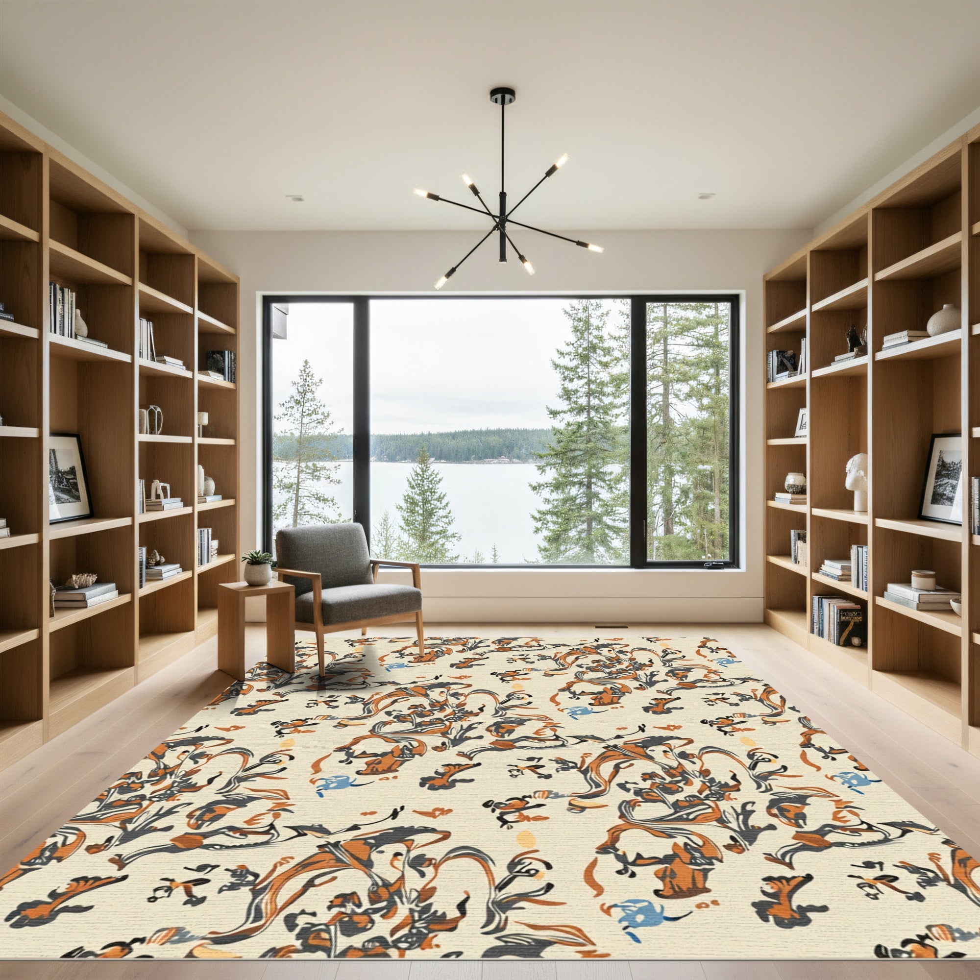 Creme Orange Gray Abstract Floral Swirls Rug