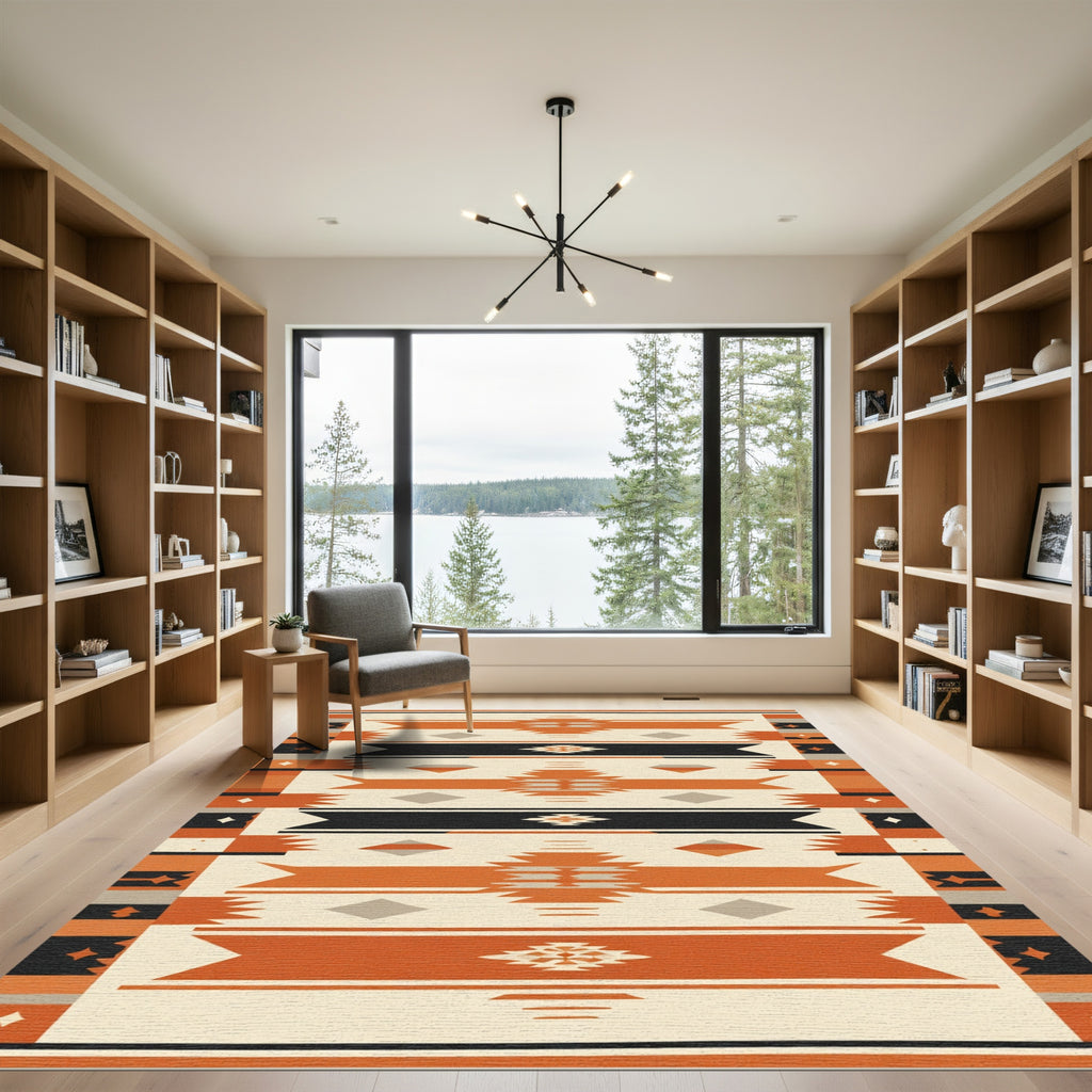 Tribal Orange Black Geometric Diamond Rug