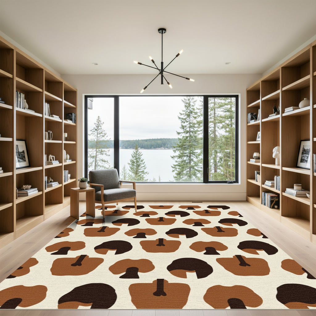 Brown Beige Abstract Mushroom Composition Rug