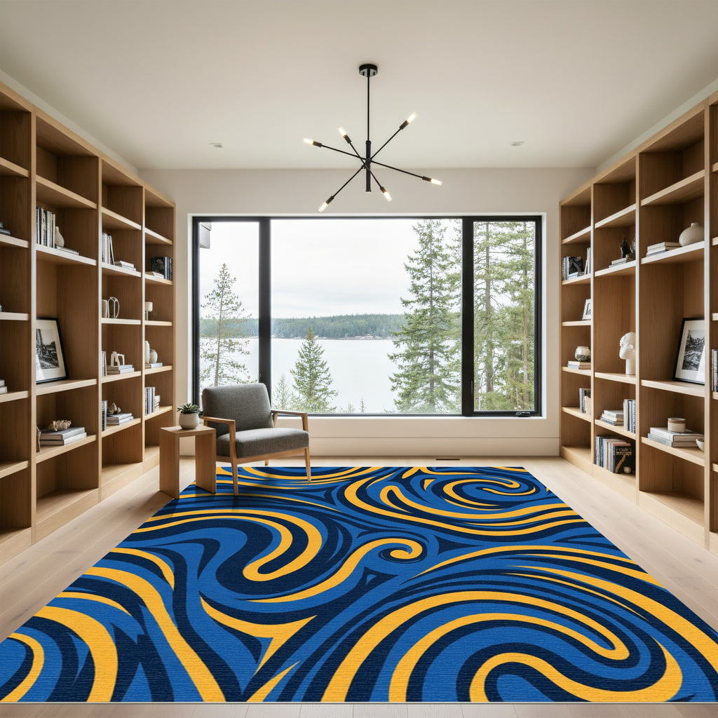 Navy Gold Swirl Abstract Rug