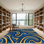 Navy Gold Swirl Abstract Rug