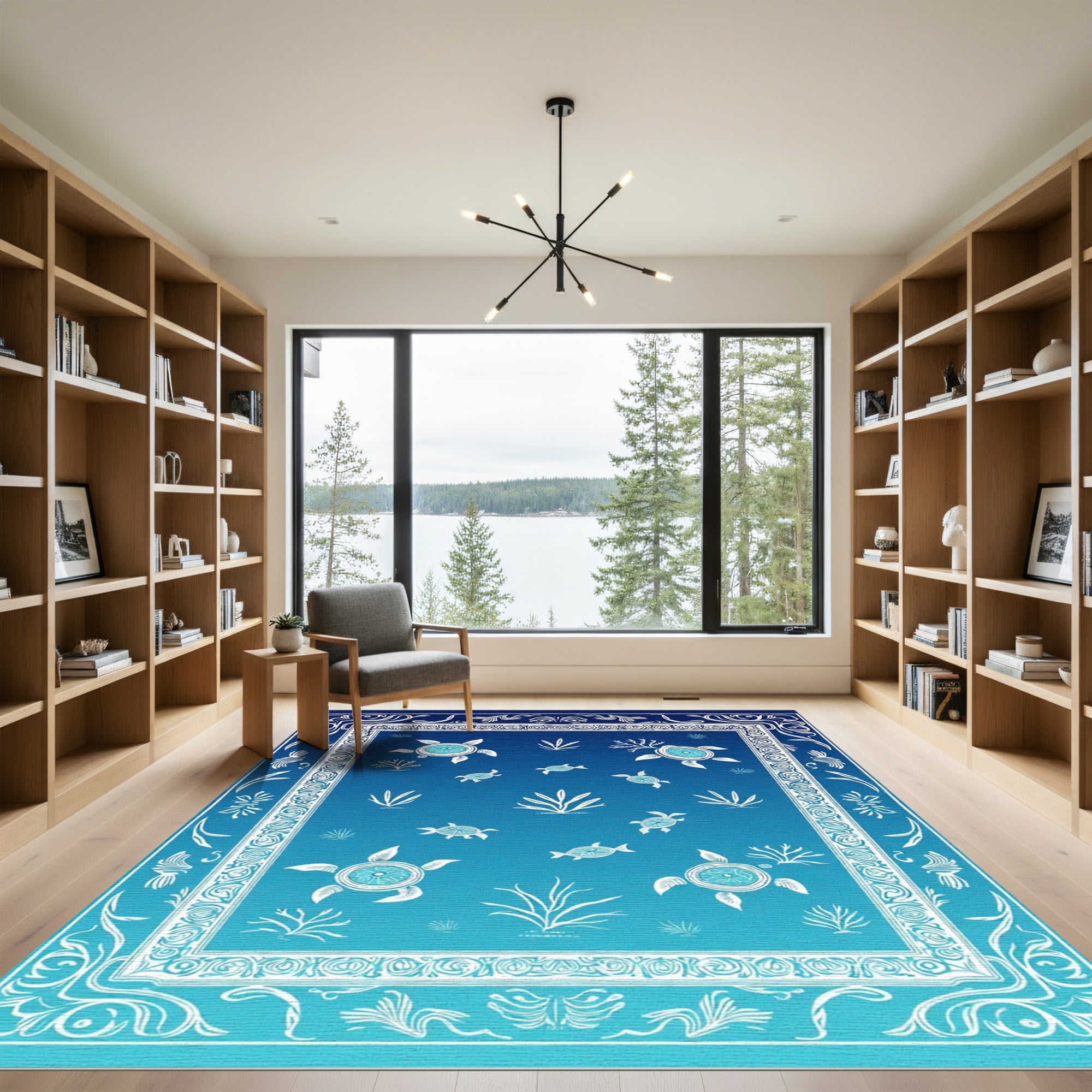 Whimsical Blue Sea Turtle Ocean Rug