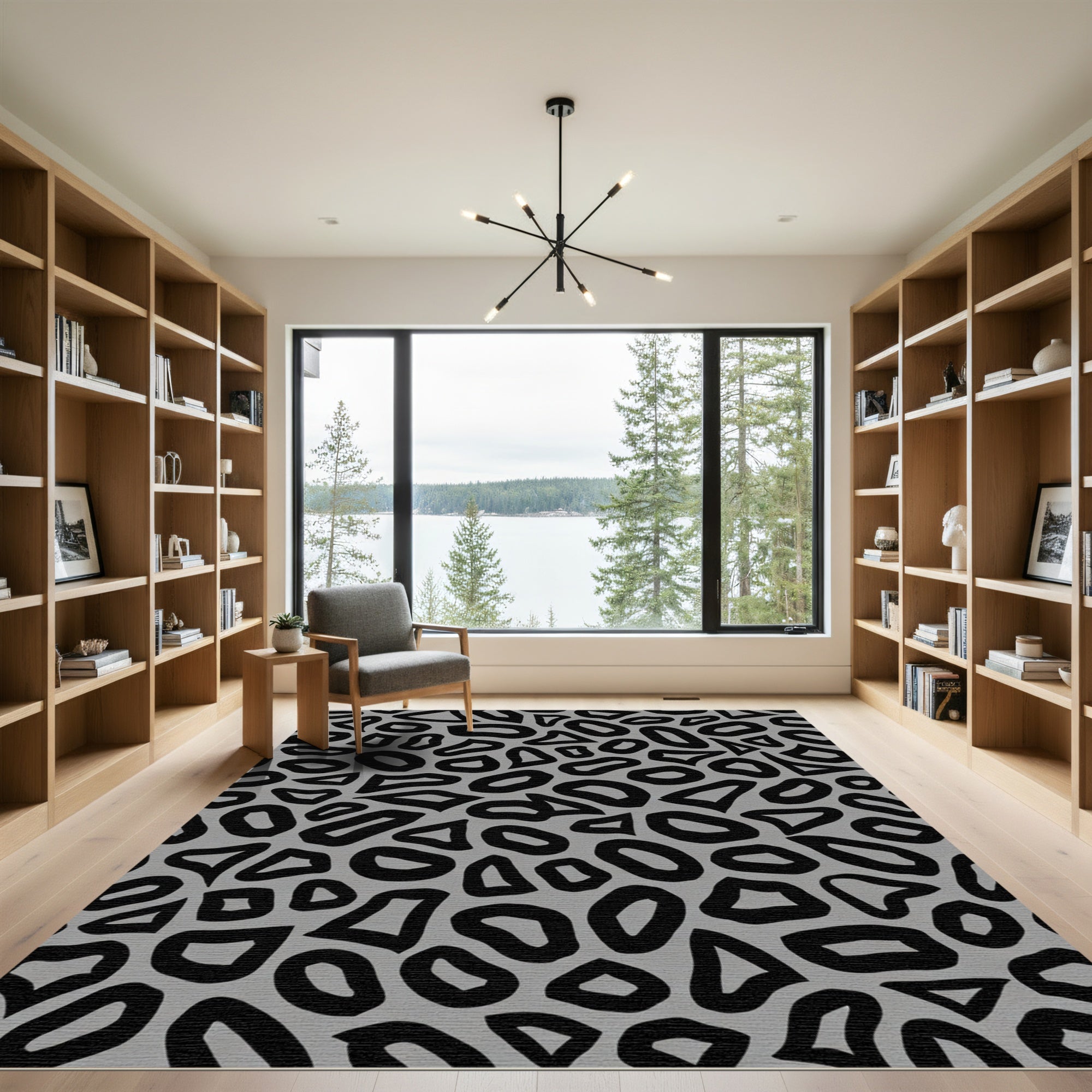 Monochrome Abstract Organic Shapes Rug