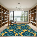 Teal Gold Interlocking Geometric Rug