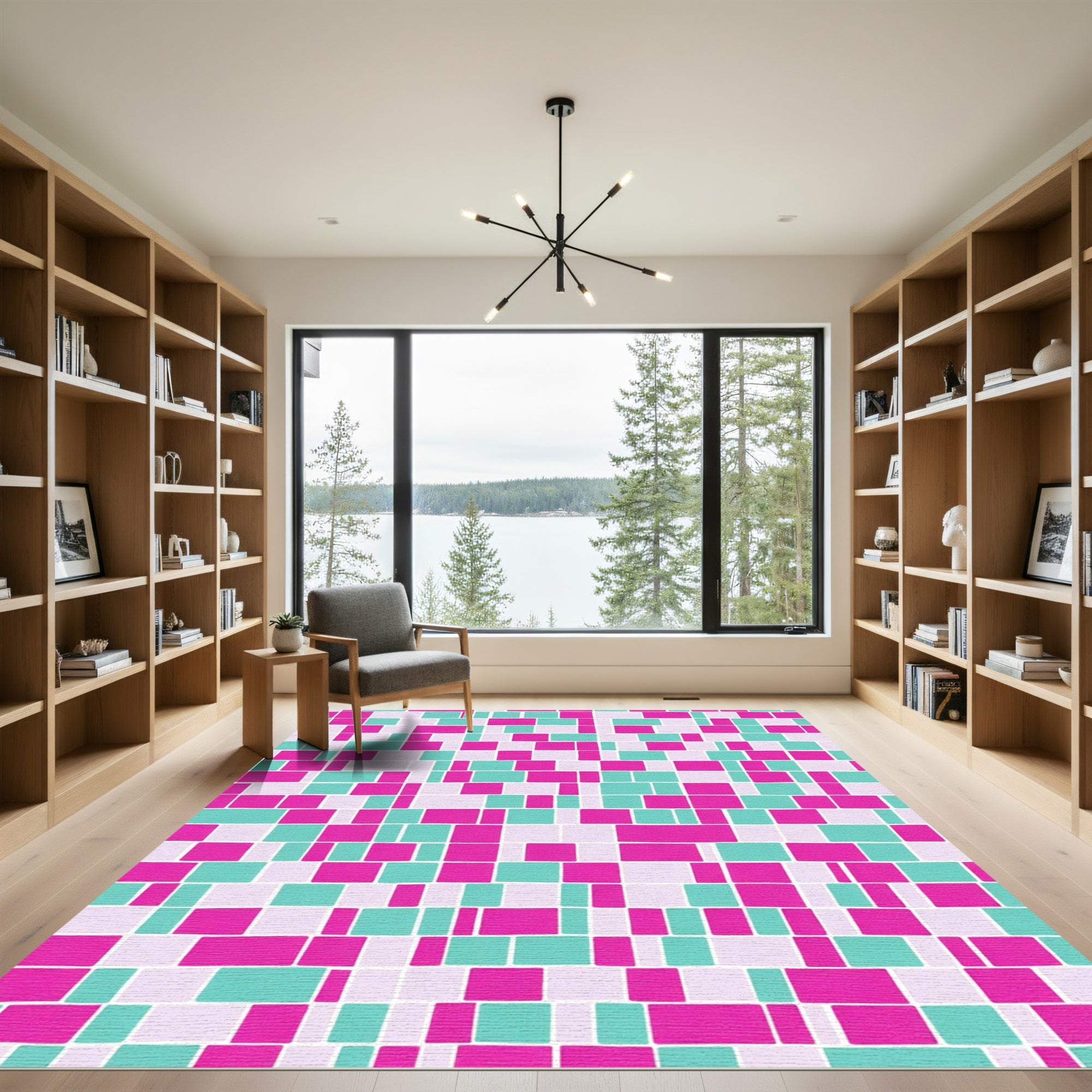 Pink Mint White Geometric Blocks Rug