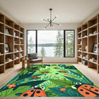 Jungle Leaf Red Frog Ladybug Scene Rug