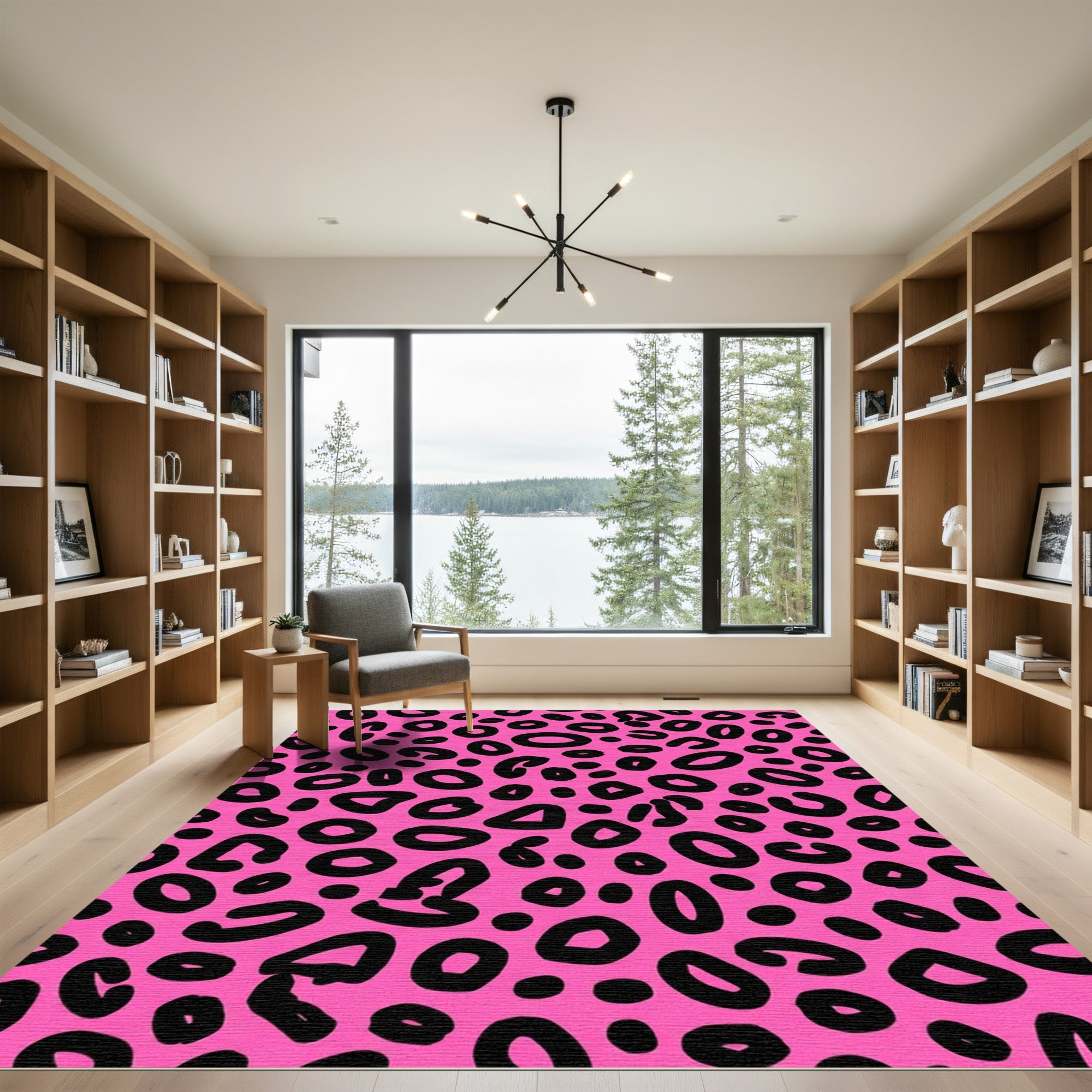 Pink Black Spotted Animal Print Rug