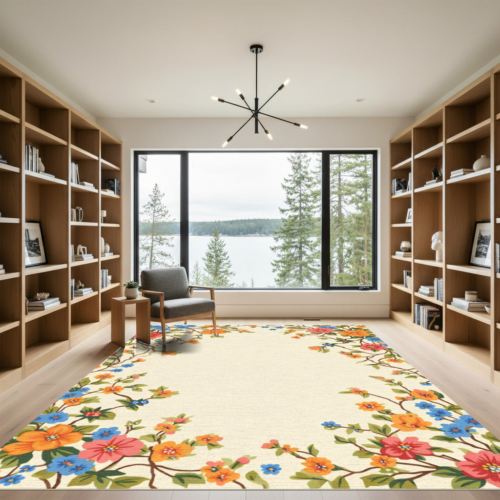 Vibrant Floral Vine Border Rug